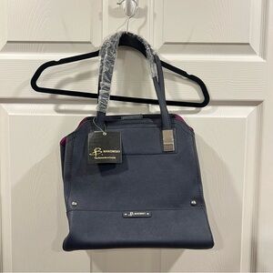 B. Makowsky Navy Blue Genuine Leather Tote Bag NWT